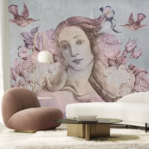 Fotobehang Venus among flowers in vintage style