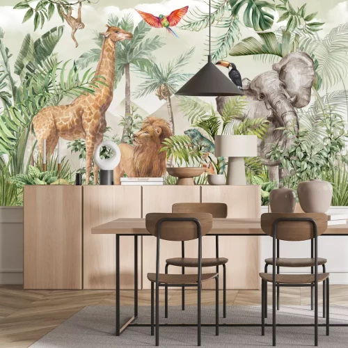 Fotobehang Safari dieren, jungle en tropische planten