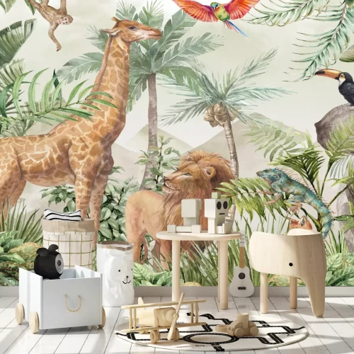 Fotobehang Safari dieren, jungle en tropische planten
