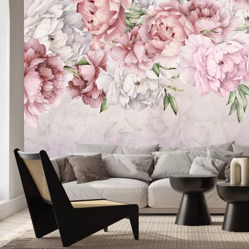Fotobehang Geschilderde pioenrozen