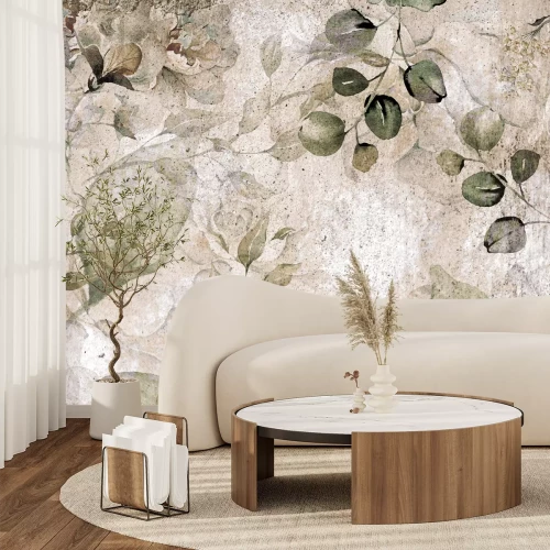 Fotobehang Vintage bladeren in patinakleuren