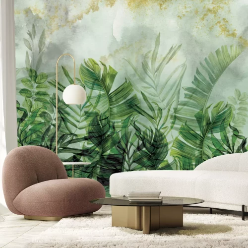 Fotobehang Tropische aquarel met palmbladeren
