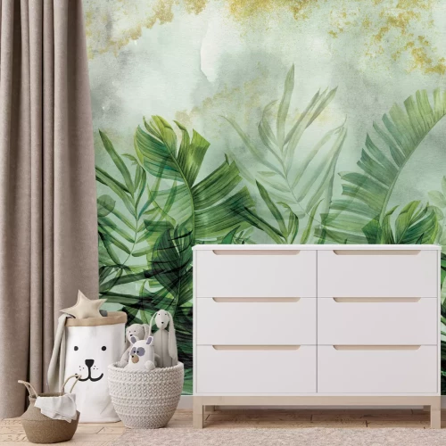 Fotobehang Tropische aquarel met palmbladeren