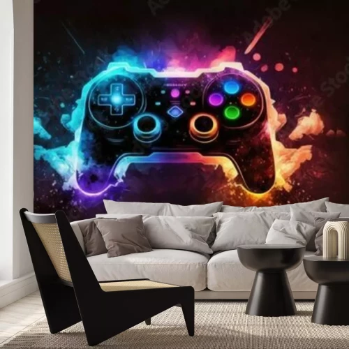 Fotobehang Abstracte gamecontroller op een neonachtergrond