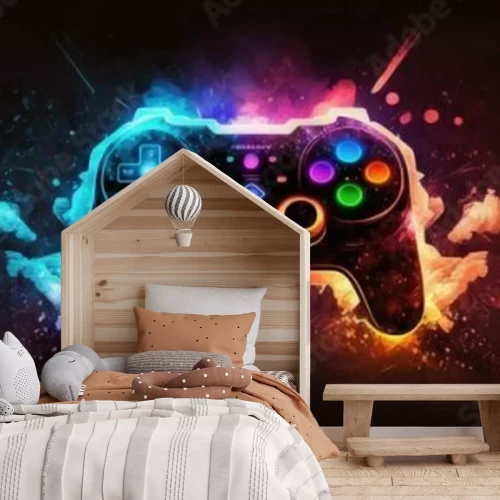 Fotobehang Abstracte gamecontroller op een neonachtergrond