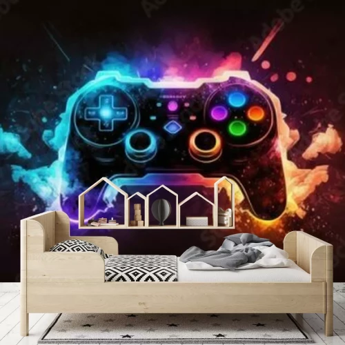 Fotobehang Abstracte gamecontroller op een neonachtergrond