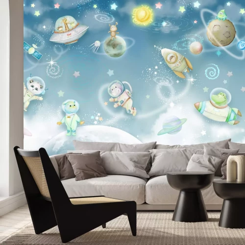 Fotobehang Ruimte met planeten en dieren