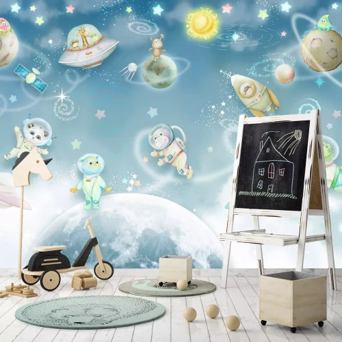 Fotobehang Ruimte met planeten en dieren