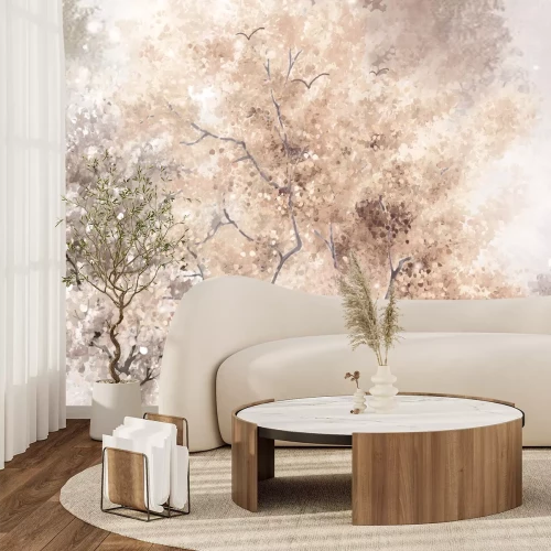 Fotobehang Aquarelbomen op een beige achtergrond