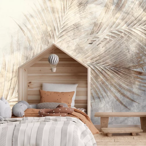 Fotobehang Grote palmbladeren op een gestructureerde achtergrond