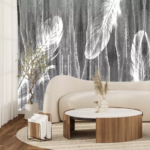 Fotobehang Veren op een grijze achtergrond met textuur