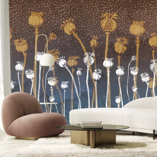 Fotobehang Wilde bloemen op een donkere betonnen achtergrond