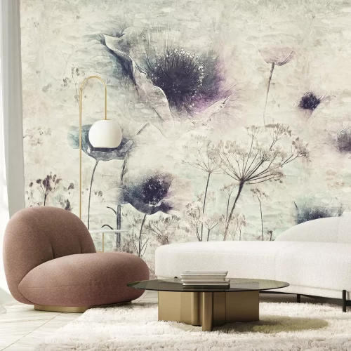 Fotobehang Klaprozen met wilde bloemen op een gestructureerde achtergrond in loftstijl