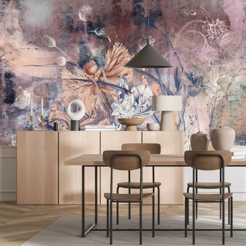 Fotobehang Klaprozen op een betonnen achtergrond in industriële stijl