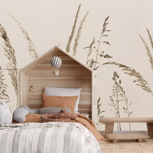 Fotobehang Wilde planten op een beige achtergrond