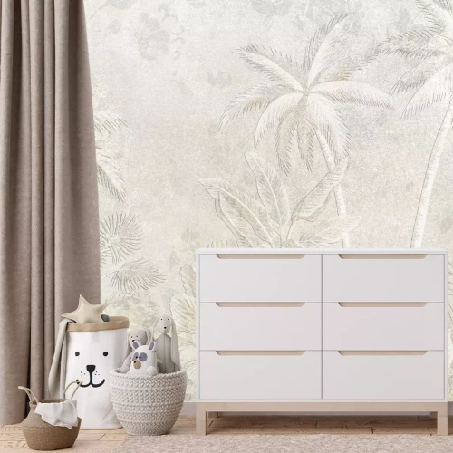 Fotobehang Tropisch landschap met palmbomen op een gestructureerde achtergrond