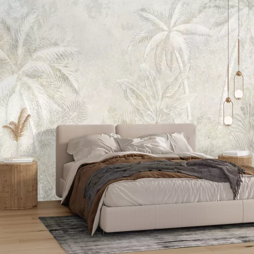 Fotobehang Tropisch landschap met palmbomen op een gestructureerde achtergrond