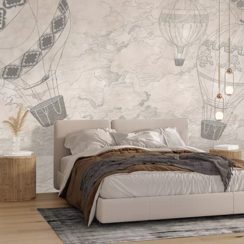 Fotobehang Ballonnen tegen een beige landschapsachtergrond