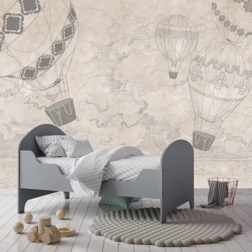 Fotobehang Ballonnen tegen een beige landschapsachtergrond