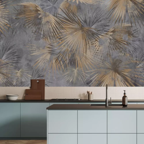 Fotobehang Palmbladeren op een grijze betonnen achtergrond