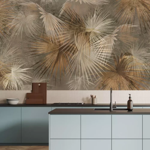 Fotobehang Palmbladeren tropische planten op een gestructureerde achtergrond