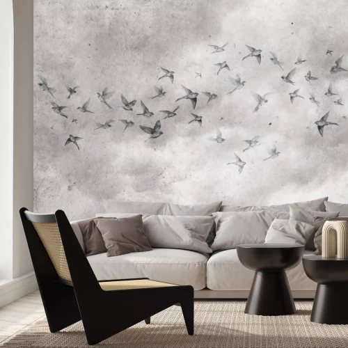 Fotobehang Vogels in de lucht met een betonnen textuur