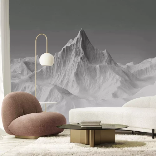 Fotobehang Zwart-wit berglandschap in 3D abstracte stijl