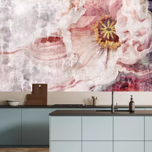 Fotobehang Een grote bloem op een betonnen achtergrond