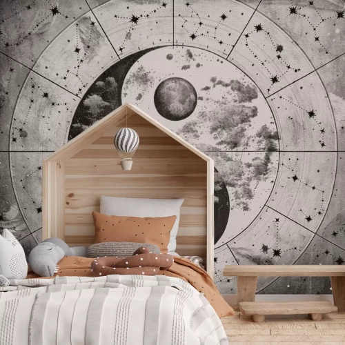 Fotobehang Yin Yang-symbool op een sterrenachtergrond