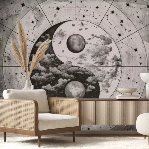 Fotobehang Yin Yang-symbool op een sterrenachtergrond