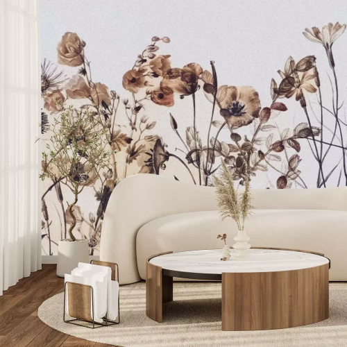 Fotobehang Botanisch patroon met wilde bloemen en delicate textuur