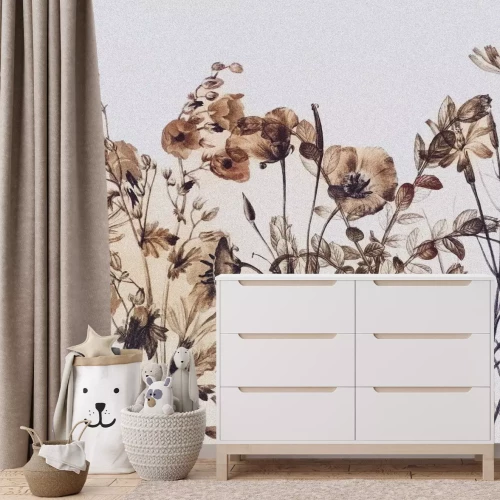 Fotobehang Botanisch patroon met wilde bloemen en delicate textuur