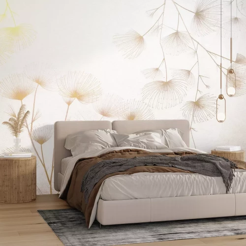 Fotobehang Wilde bloemen op een beige achtergrond