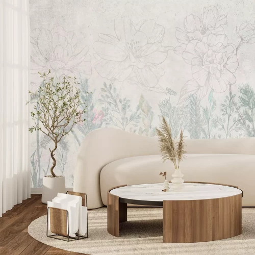 Fotobehang Bloemen en wilde bloemen op een grijze achtergrond met textuur