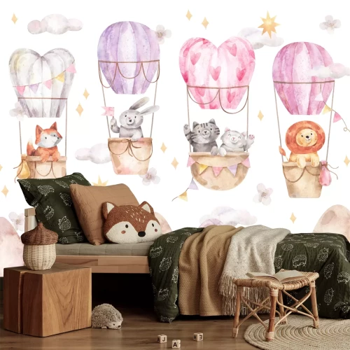 Fotobehang Aquarelpatroon met dieren en ballonnen voor kinderen