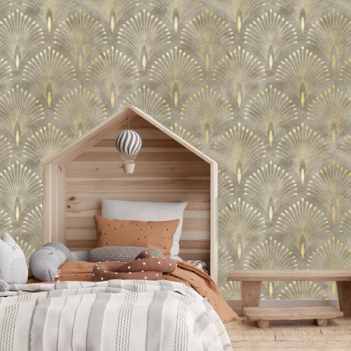 Fotobehang Art Deco-patroon op een aquarelachtergrond