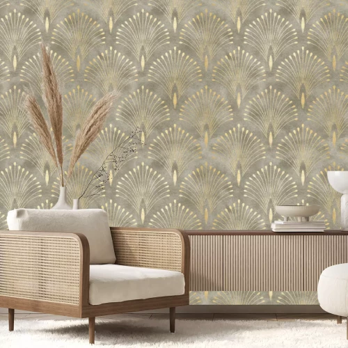 Fotobehang Art Deco-patroon op een aquarelachtergrond