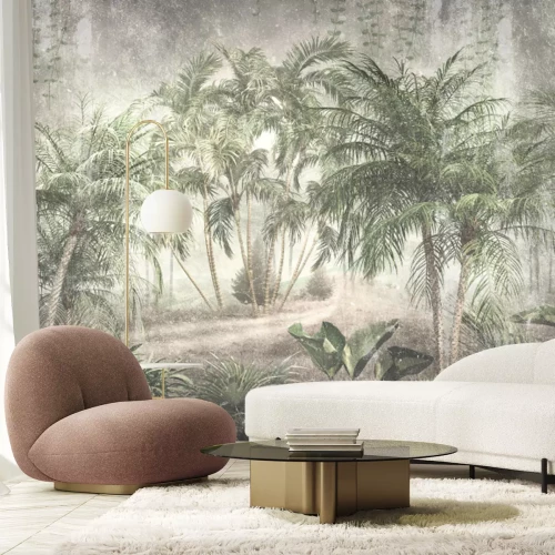 Fotobehang Tropisch landschap met vegetatie op een gestructureerde achtergrond