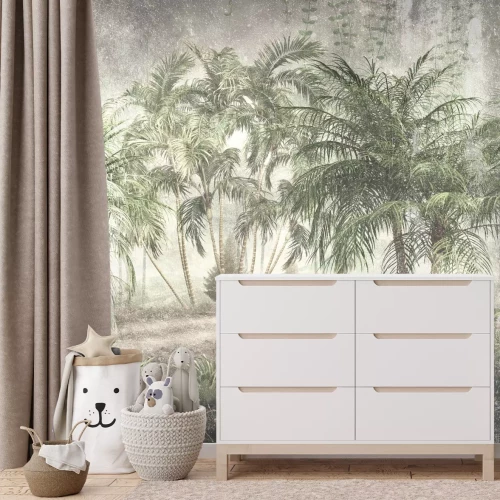 Fotobehang Tropisch landschap met vegetatie op een gestructureerde achtergrond