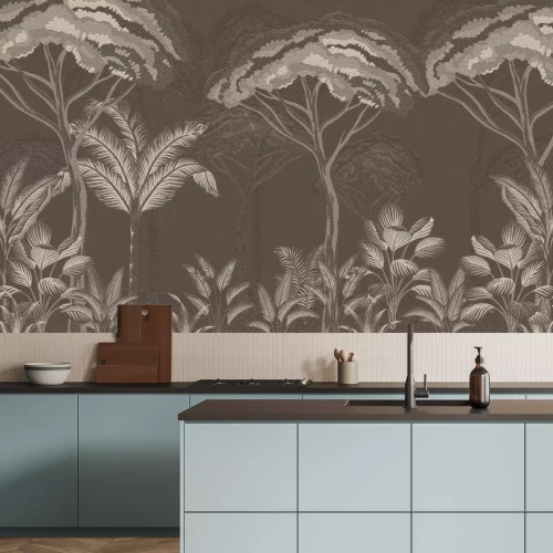 Fotobehang Tropisch boslandschap op een bruine achtergrond