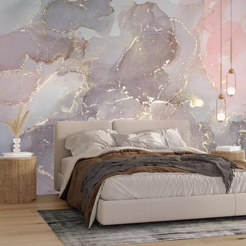 Fotobehang Marmertextuur met goud in aquarelstijl