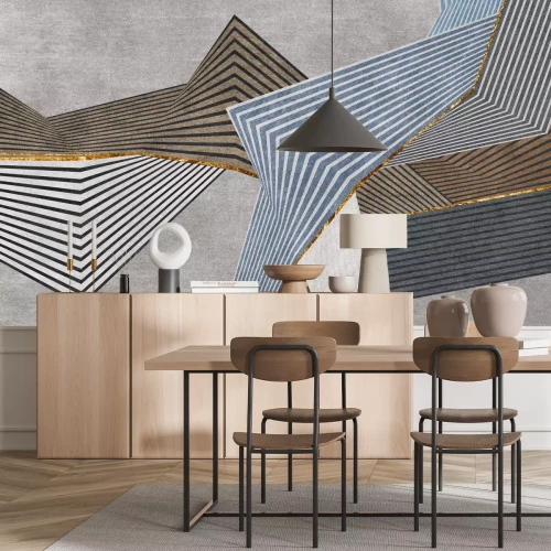 Fotobehang Geometrische abstracte vormen met gouden lijnen