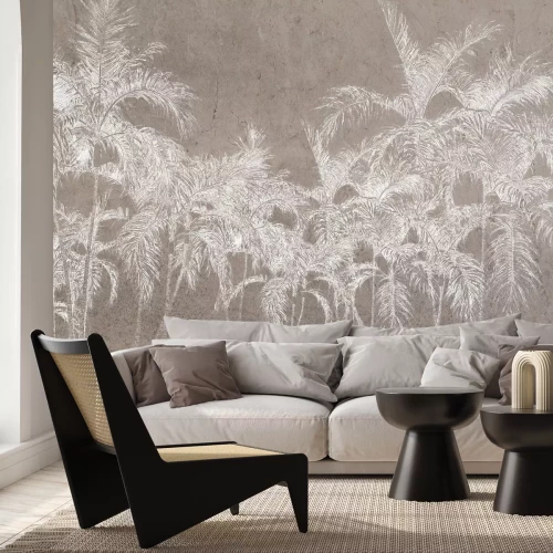 Fotobehang Witte palmbomen op een beige achtergrond