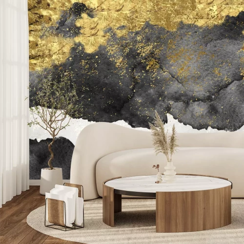 Fotobehang Abstracte aquarelachtergrond met imitatiegoud