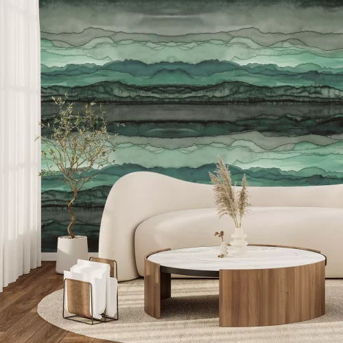 Fotobehang Abstracte gespleten golven in aquarelstijl