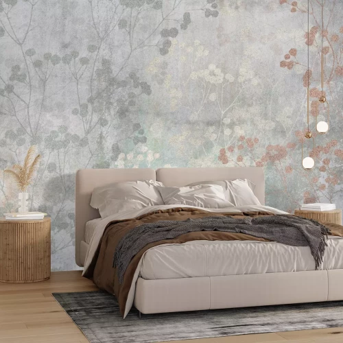 Fotobehang Takjes met bladeren op grijs beton