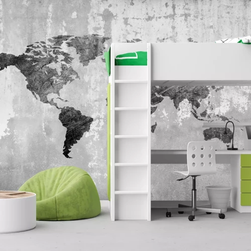 Fotobehang Wereldkaart op een betonnen achtergrond