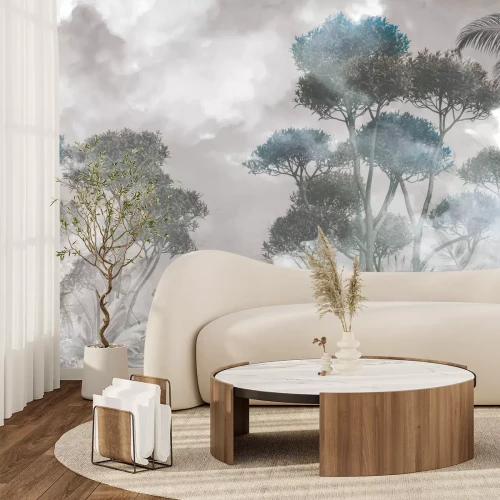 Fotobehang Tropisch boslandschap in de mist