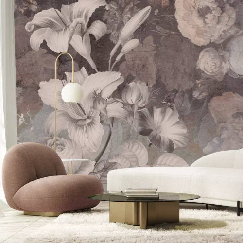 Fotobehang Monochrome vintage bloemen