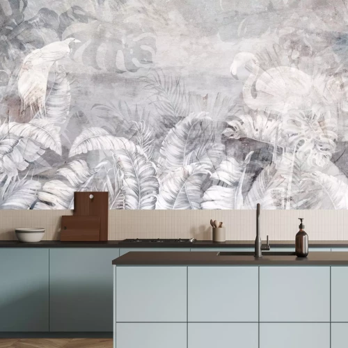 Fotobehang Vegetatie en vogels op een gestructureerde achtergrond